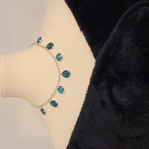 Silver-tone Necklace Adorned with Emerald Rhinestones